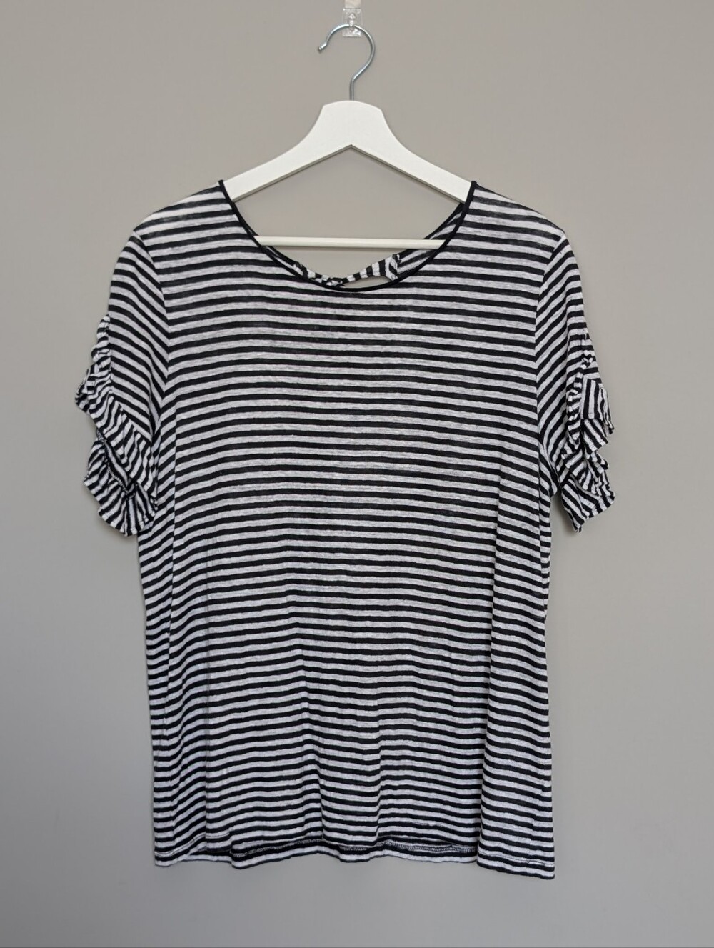 Vineyard Vines Short Ruffle Sleeve Tie Back Top 100% Linen Striped Size XL